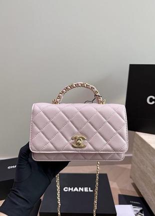 Chanel classic flap top handle caviar pink with gold