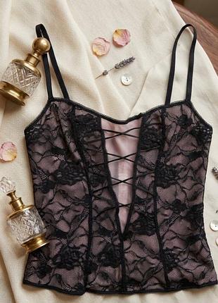 Жіночий топ-корсет intimissimi чорний з мереживом та шнурівкою
