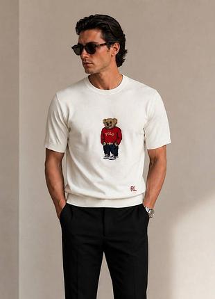 Мужская трикотажная футболка polo ralph lauren bear / молочная футболка с мишкой