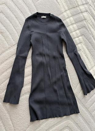 Коротке жіноче плаття zara в рубчик графітового кольору