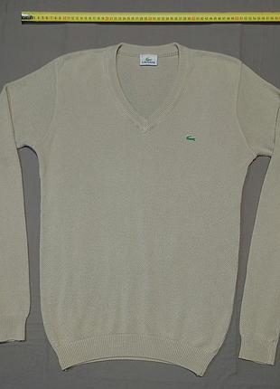 Плечи 43 см lacoste size 3 бежевый хлопковый свитер с v- вырезом (модель ан1951) devanly