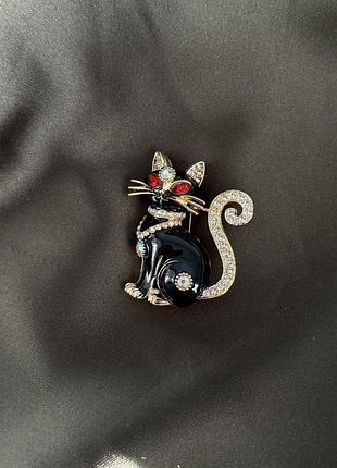 Брошка котик чорний 5