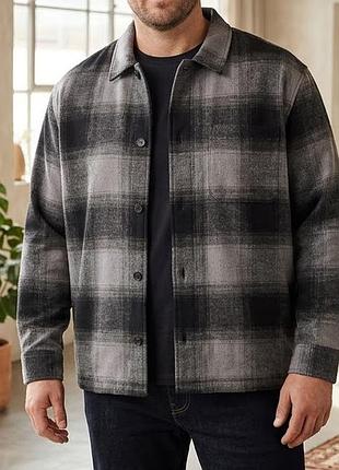 Мужская куртка-рубашка m&amp;s в клетку р. 2xl серо-черная байковая overshirt