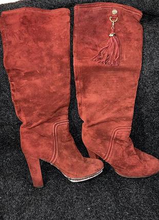 Замшевые сапоги-ботфорты elisabetta franchi (италия), оригинал, р. 37