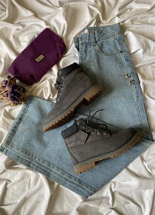 Водонепроницаемые кожаные ботинки timberland сине-серого цвета 39  24.5см