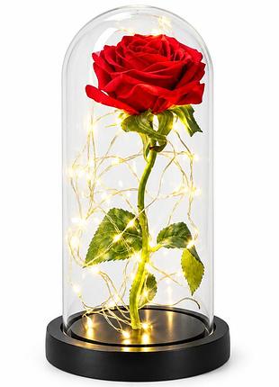 Роза в колбе с led подсветкой / вечная роза под стеклянным колпаком / ночник прозрачный купол с розой
