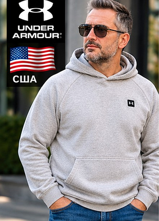 Чоловіче худі under armour оригінал — світло-сіре, тепле з начосом, капюшон, l / 48, сша