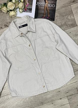 Бежево-молочная джинсовая оверсайз куртка, жакет, рубашка на кнопках zara, р.s-l