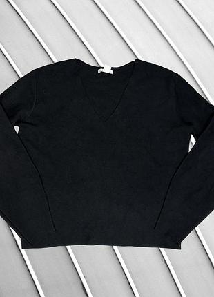 Жіночий светр h&m s m eu38 uk10 ua44 чорний оверсайз з v вирізом обʼємні рукави трикотажний джемпер пуловер базовий вільного крою