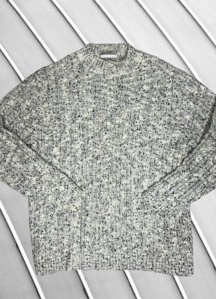 Жіночий светр mountain warehouse eu46 xxxl uk18 ua52 сірий теплий вʼязаний з косами високою горловиною зимовий джемпер пуловер вовняний класичний