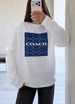 Лонгслів жіночий coach білий з синім принтом