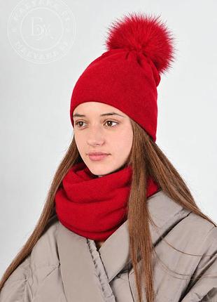Стильний комплект шапка та хомут / червоний