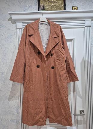 Фирменный коттоновый длинный терракотовый тренч zara