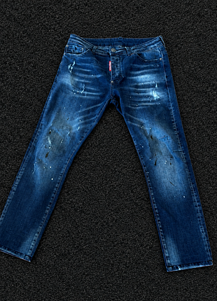👖 джинсы dsquared2 - синие с потертостями и эффектом краски | elite store