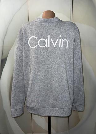 Світшот calvin klein сірий на флісі з написом