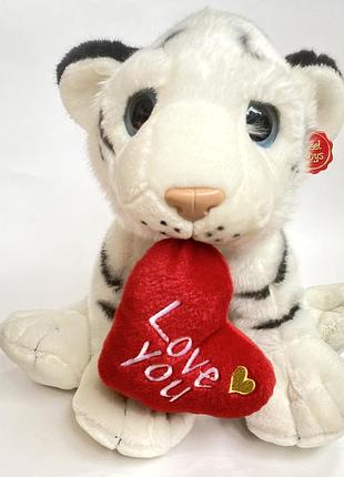 Мягкая игрушка белый тигр с сердцем love you keel toys, плюшевый тигренок к дню влюбленных, подарок девушке ребенку
