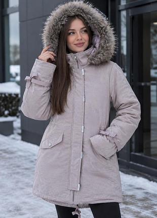 Брендова тепла парка lipsy london (розмір eu 40 / uk 12) з хутром і перламутровим відливом