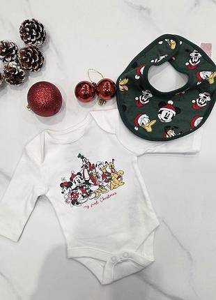 Боді та нагрудник primark disney новорічний для немовлят 0-1 місяць