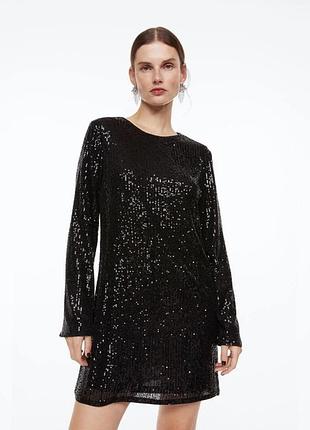 Вечірня сукня h&m жіноча чорна з паєтками вільна міні