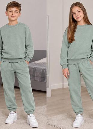Оригінальний теплий спортивний костюм zara мʼятного кольору штани на флісі світшот
