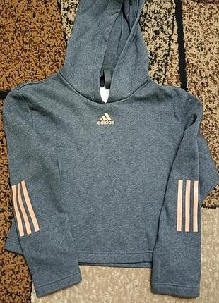 Худі adidas укорочене сіре з персиковими смужками