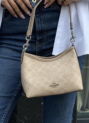Сумка coach laurel small shoulder bag in signature canvas beige/silver