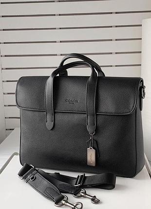 Сумка чоловіча coach шкіряна чорна портфель