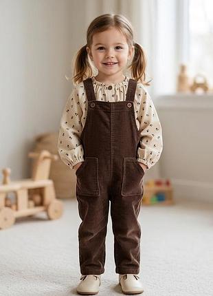 Комплект детский для девочки zara 3-4 года 104 см бежево-коричневый микровельвет, коттон