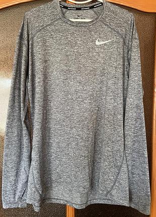 Чоловічий лонгслів nike dri-fit сірий з спеціальними отворами для великих пальців на манжетах рукавів