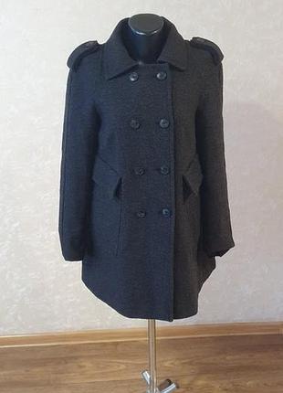 Шерстяное пальто-бушлат zara basic размер s / двубортное короткое пальто графит меланж