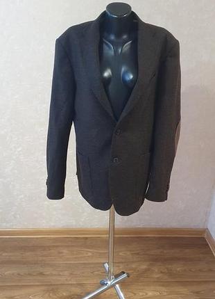 Шерстяной мужской пиджак arber размер 182-104-92 (l/xl) / коричневый блейзер с накладками на локтях