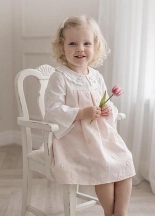 Платье baby персиковый цветок с рукавами от 74 до 98 см