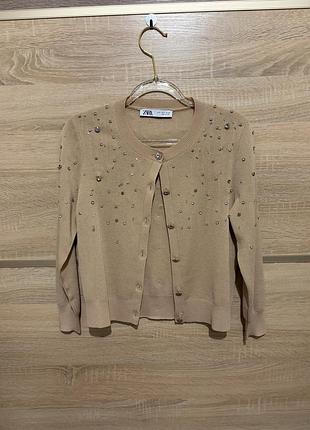 Кардиган жіночий zara бежевий з декором