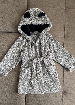 Халат дитячий matalan сірий для хлопчика 4-5 років з капюшоном та вушками