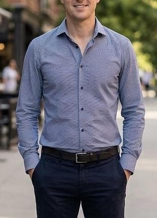 Брендовая рубашка hugo boss slim travel fit (оригинал, размер 38 / 15)