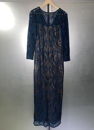 Вечірня сукня tadashi shoji максі синя з паєтками