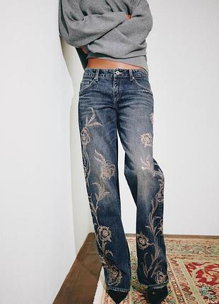 New  джинсы trf wide leg с низкой посадкой и вышивкой