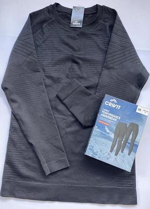 Жіноча термокофта crivit s m l xl німецька спортивна термобілизна, зональний лонгслів реглан для лиж та спорту чорний