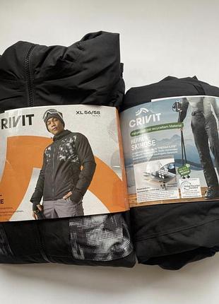 Чоловічий лижний костюм crivit зимова куртка штани комплект, німецький гірськолижний термо костюм чорний сірий розміри m l xl