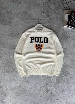Светр polo ralph lauren білий з написом та гербом