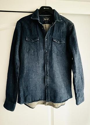Мягкая хлопковая рубашка под джинс синяя celio l