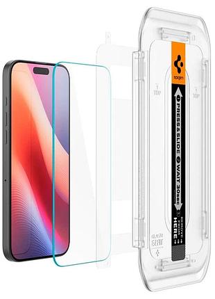 Захисне скло spigen glas.tr ez fit для apple iphone 15 pro, з монтажною рамкою, 9h