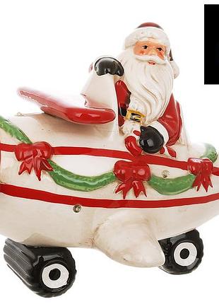 Фігура санта на літаку: з led-підсвічуванням, музикою jingle bells і пропелером що крутиться (3хаааа не входять до комплекту)19см