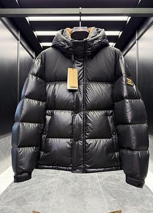 Чоловічий чорний зимовий пуховик burberry з капюшоном, натуральний гусячий пух