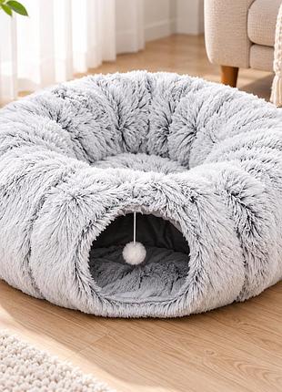 Лежанка для кошек и собак / домик 3в1 с игровым туннелем 84×26 см