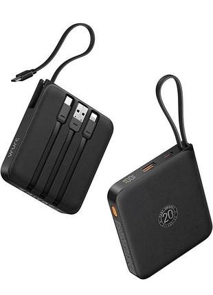Повербанк vrurc t1173 10000 mah 22.5w fast charge з вбудованими кабелями та led-дисплеєм (чорний)