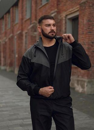 Ветровка windrunner president s-3xl серо-черная демисезон