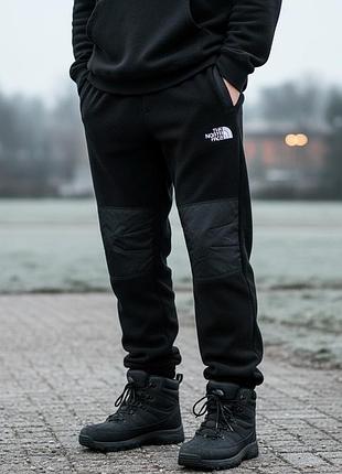 Черные зимние брюки the north face с плащевкой и флисом s-xxl