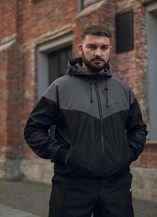 Ветровка windrunner president серо-черная s-3xl демисезон