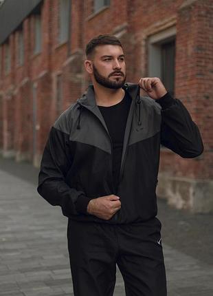 Ветровка windrunner president серо-черная s-3xl демисезонная